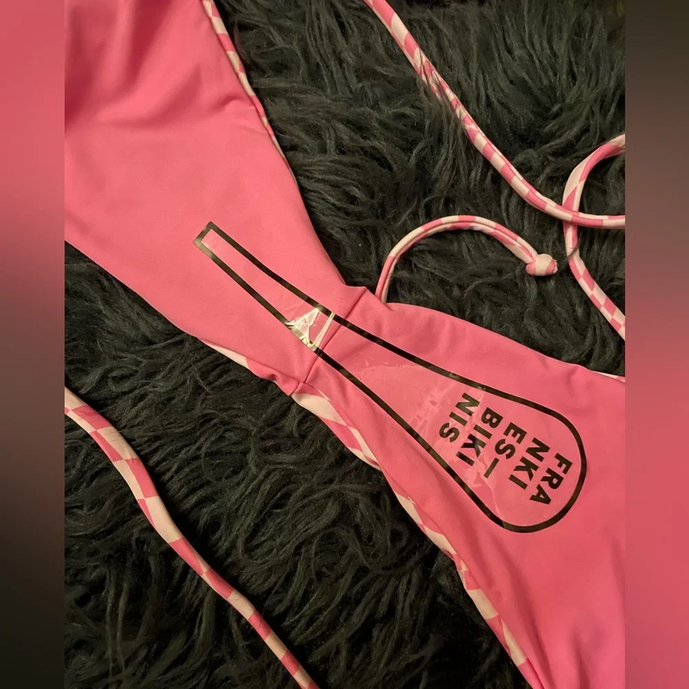 Frankie’s Bikinis NWOT Tia String Bikini Bottoms in Creative Pink Morrison Large